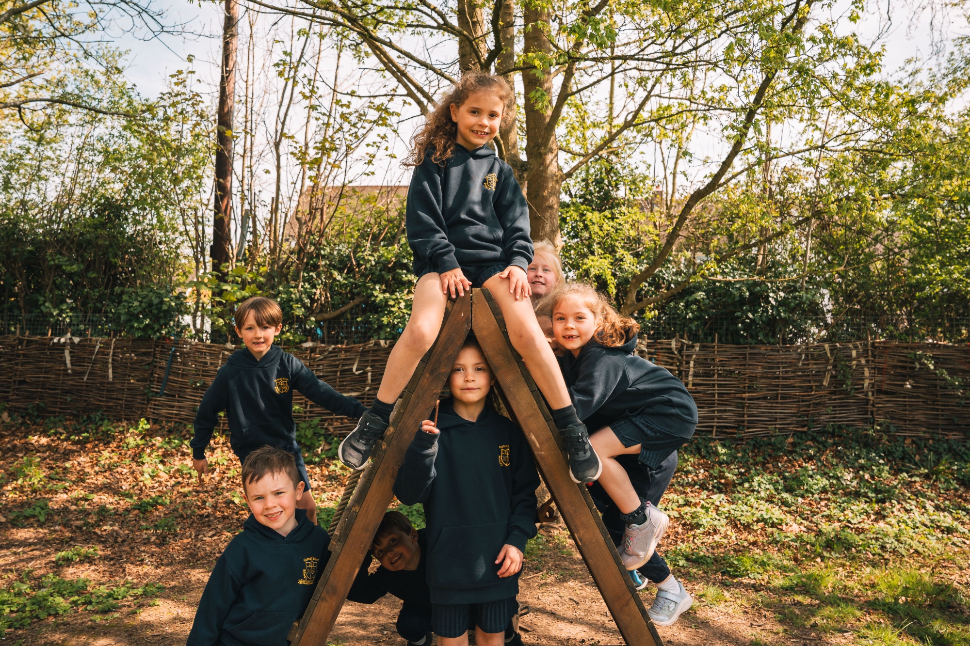 pupils playing on a climbing frame